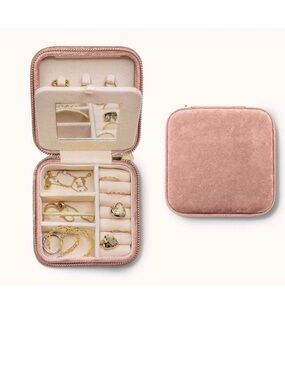 Benevolence LA Pink Velvet Travel Jewelry Case with Mirror - Compact Organizer